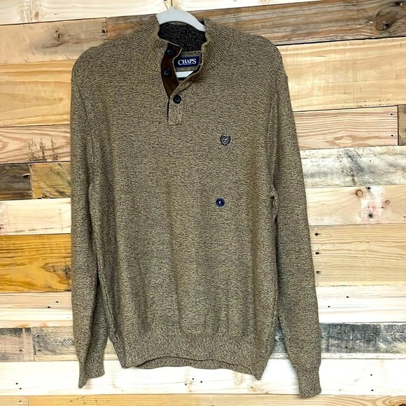 Chaps size L tan color mock neck pullover quarter button sweater - Picture 1 of 7